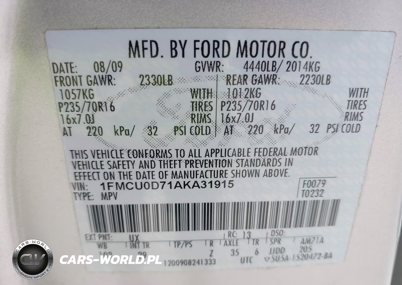 2010 Ford Escape Xlt VIN:1FMCU0D71AKA31915 - 9