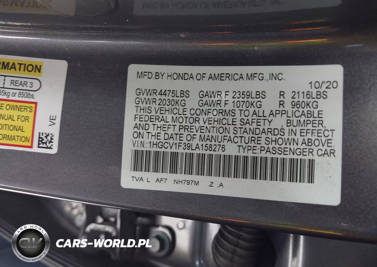 2020 Honda Accord Sport VIN:1HGCV1F39LA158276 - 9