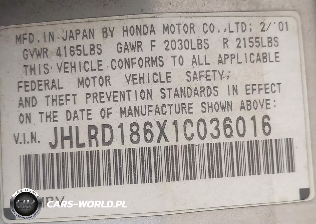 2001 Honda Cr-V Ex VIN:JHLRD186X1C036016 - 9