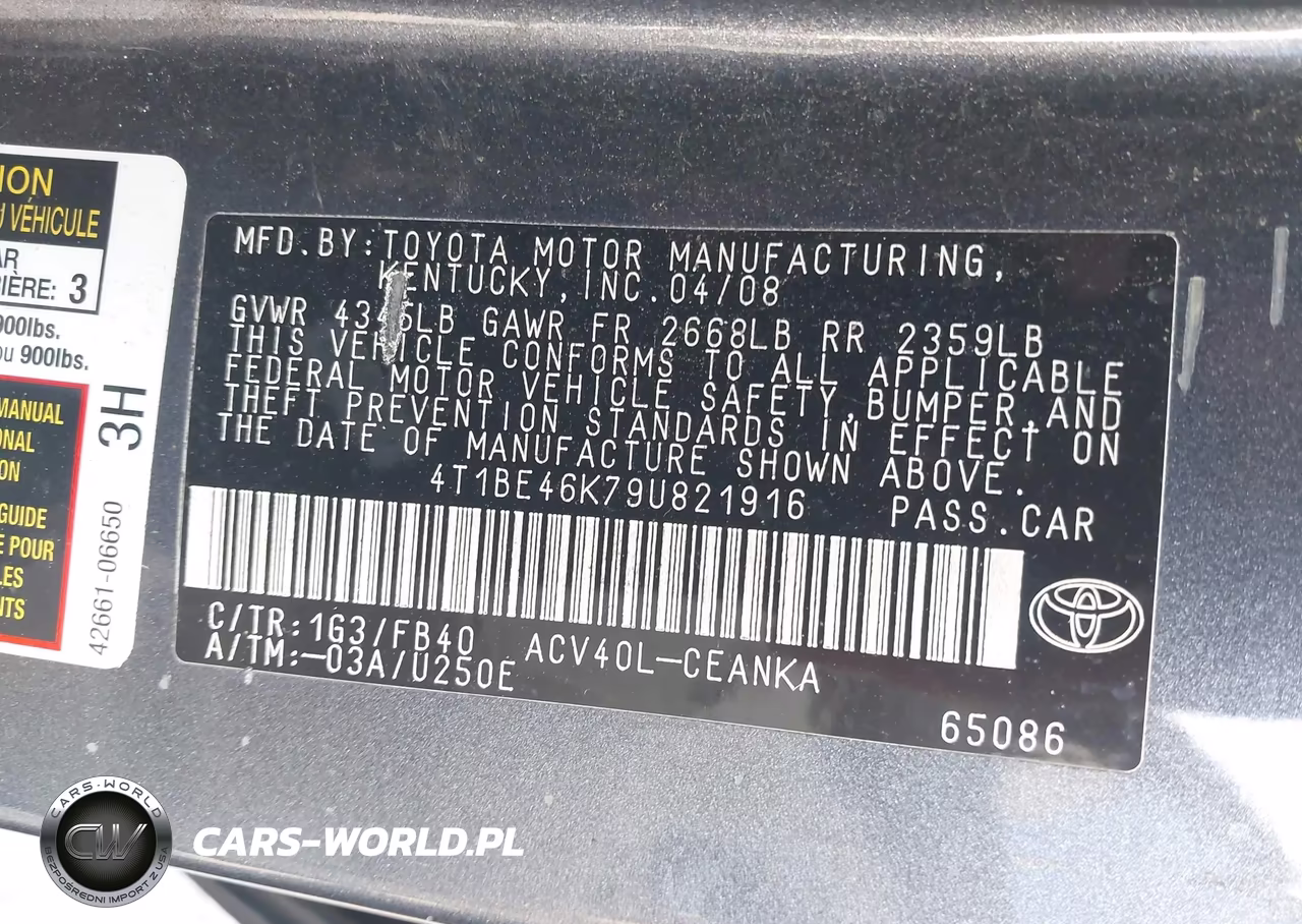2009 Toyota Camry Le VIN:4T1BE46K79U821916 - 9
