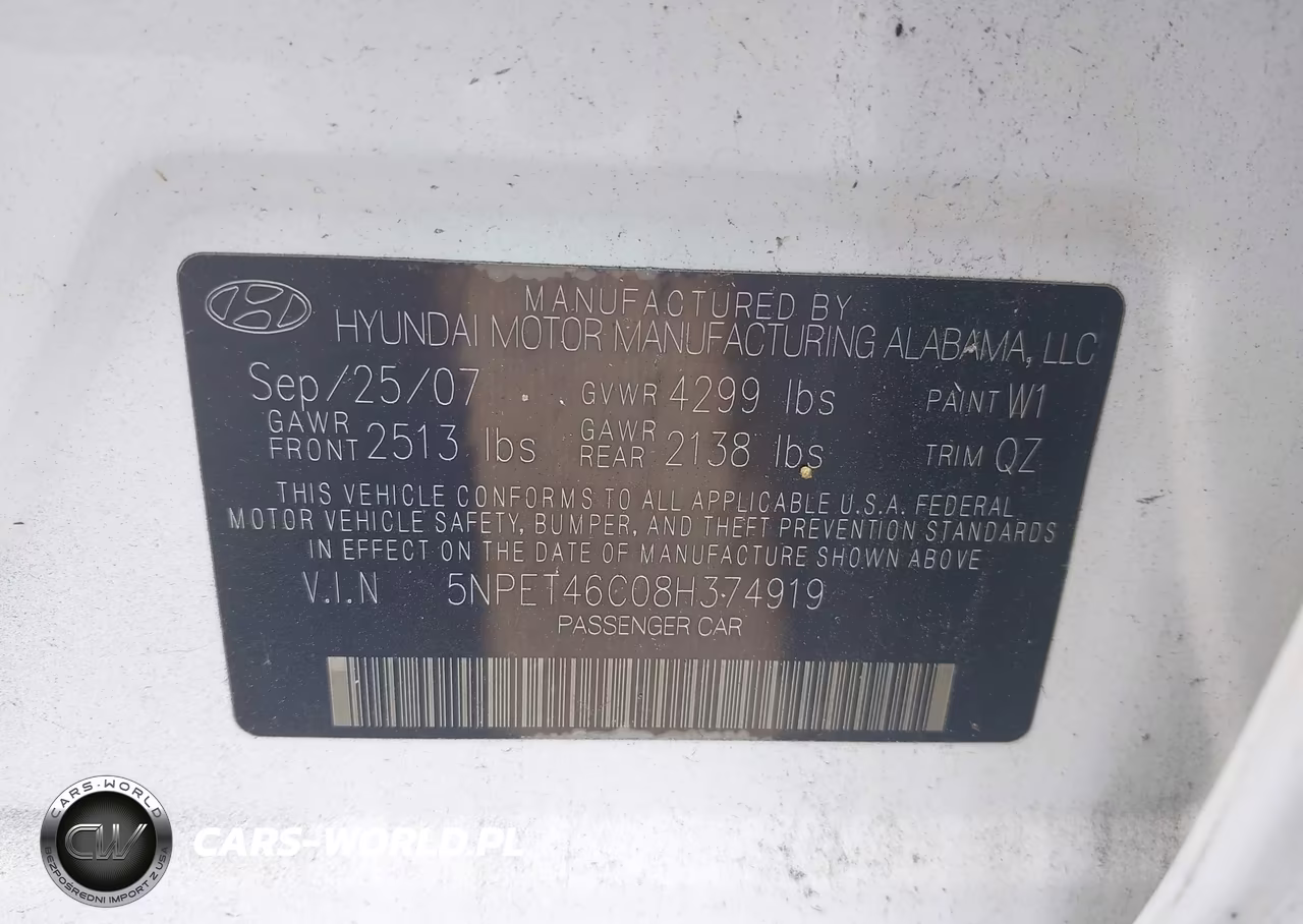2008 Hyundai Sonata Gls VIN:5NPET46C08H374919 - 9