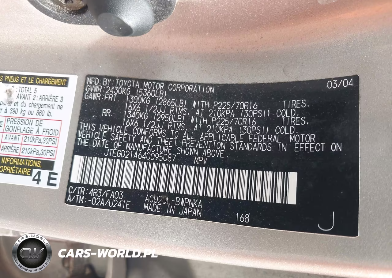 2004 Toyota Highlander VIN:JTEGD21A640095087 - 9