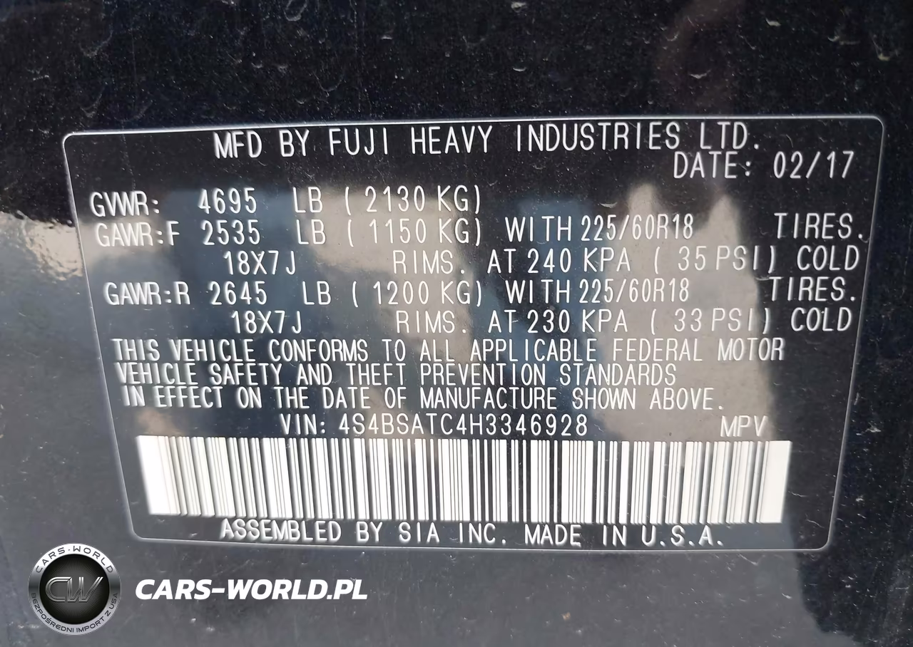 2017 Subaru Outback 2.5I Touring VIN:4S4BSATC4H3346928 - 9