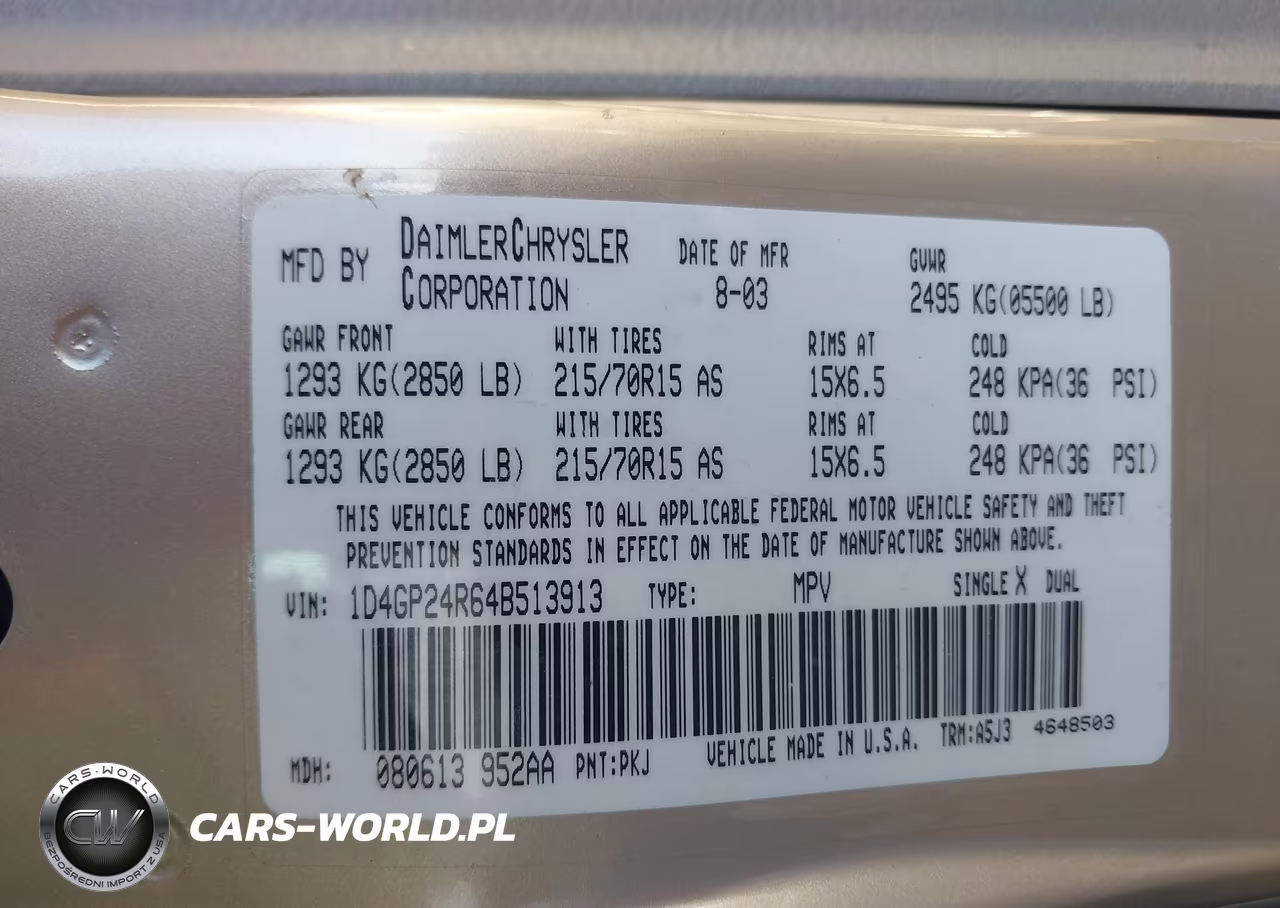 2004 Dodge Grand Caravan Se VIN:1D4GP24R64B513913 - 9