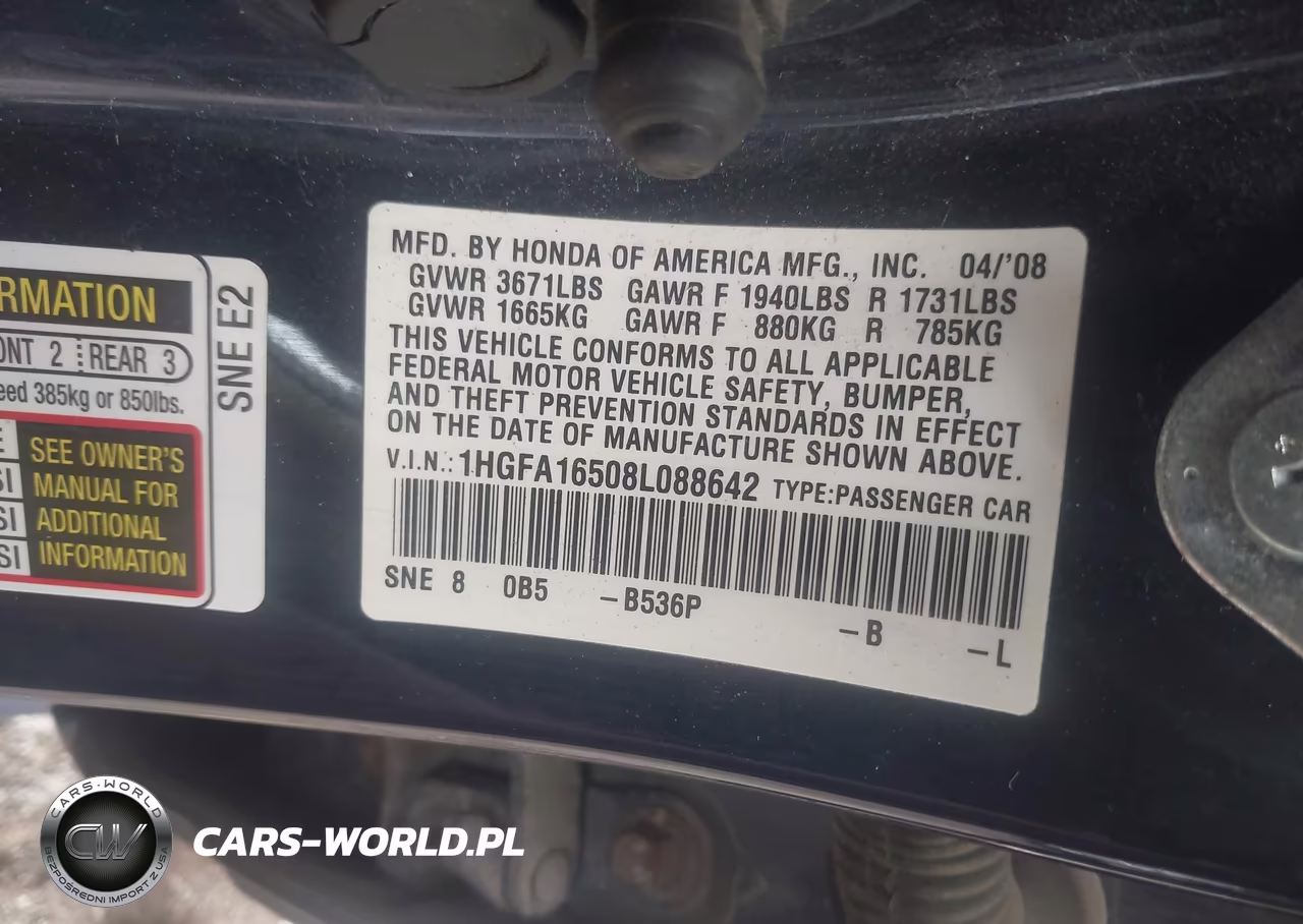 2008 Honda Civic Lx VIN:1HGFA16508L088642 - 9