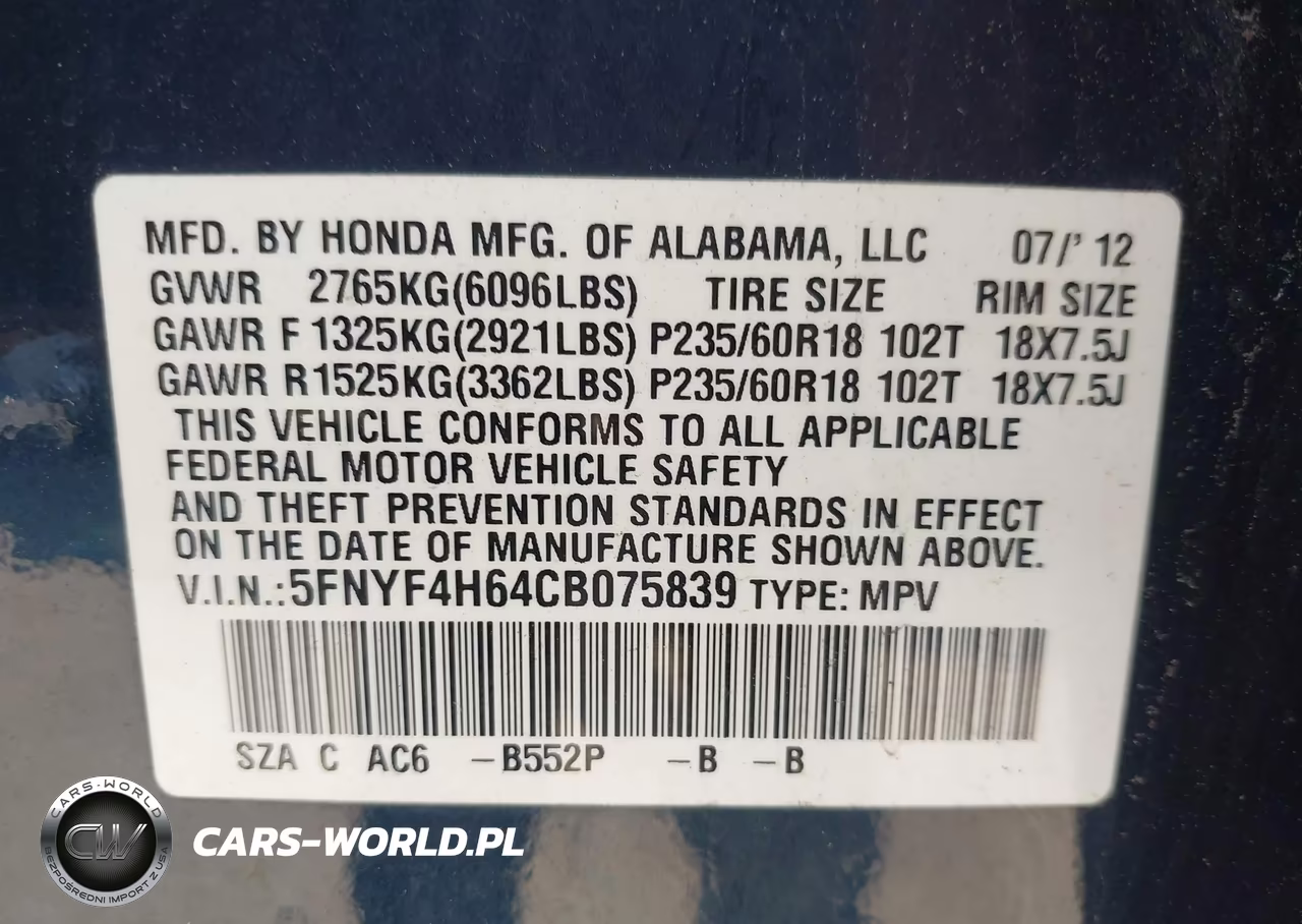 2012 Honda Pilot Ex-L VIN:5FNYF4H64CB075839 - 9