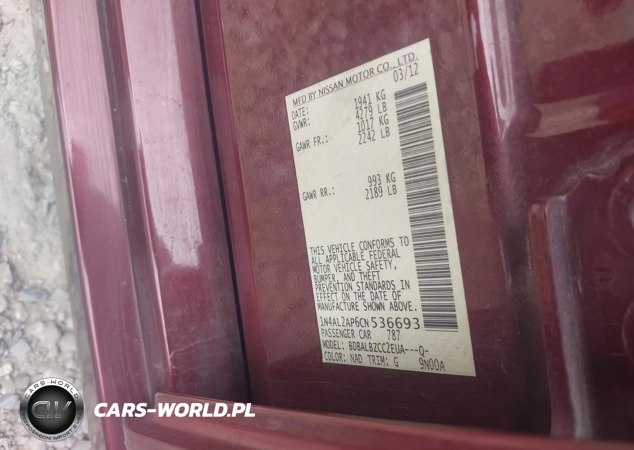 2012 Nissan Altima 2.5 S VIN:1N4AL2AP6CN536693 - 9
