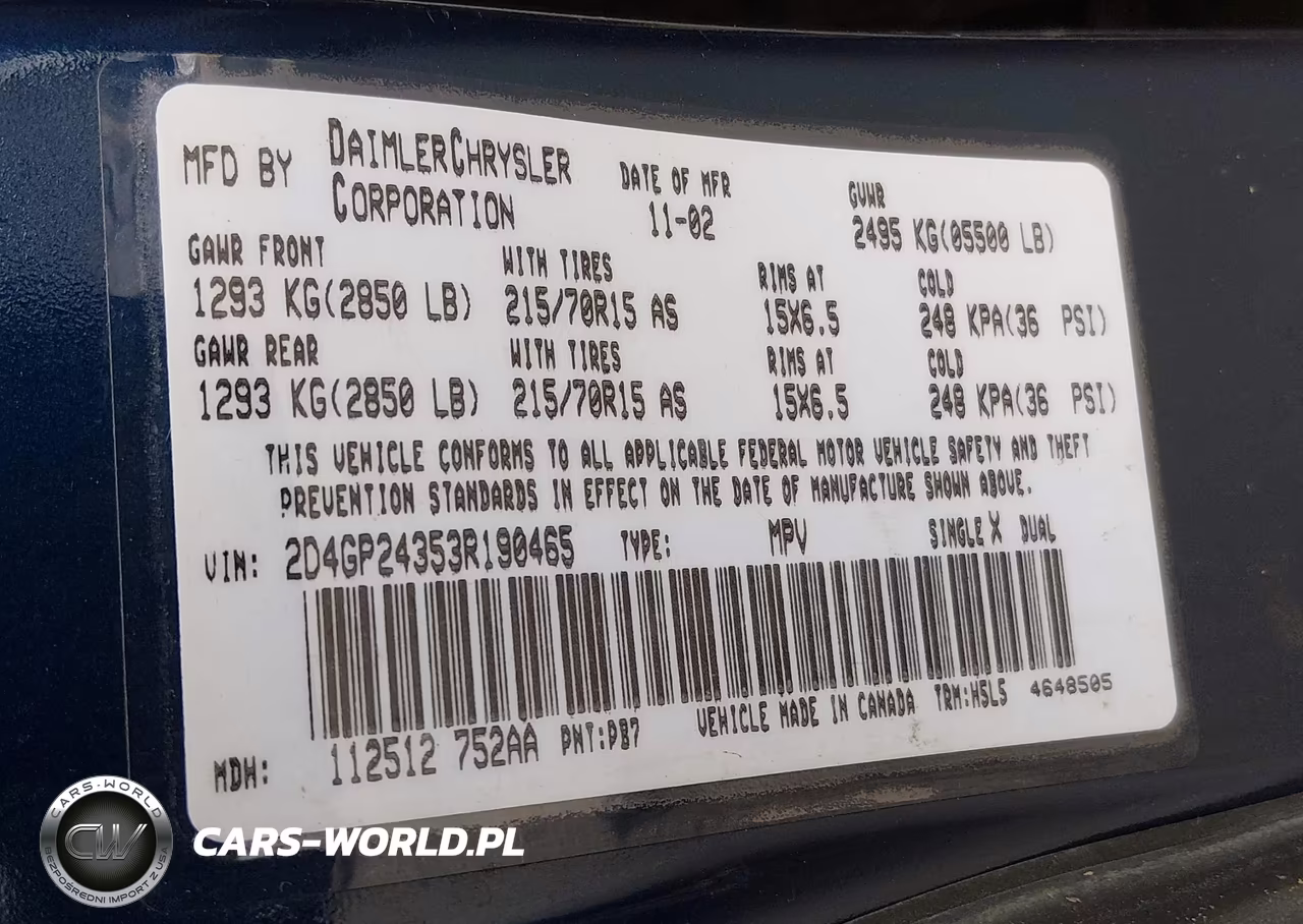 2003 Dodge Grand Caravan Se VIN:2D4GP24353R190465 - 9