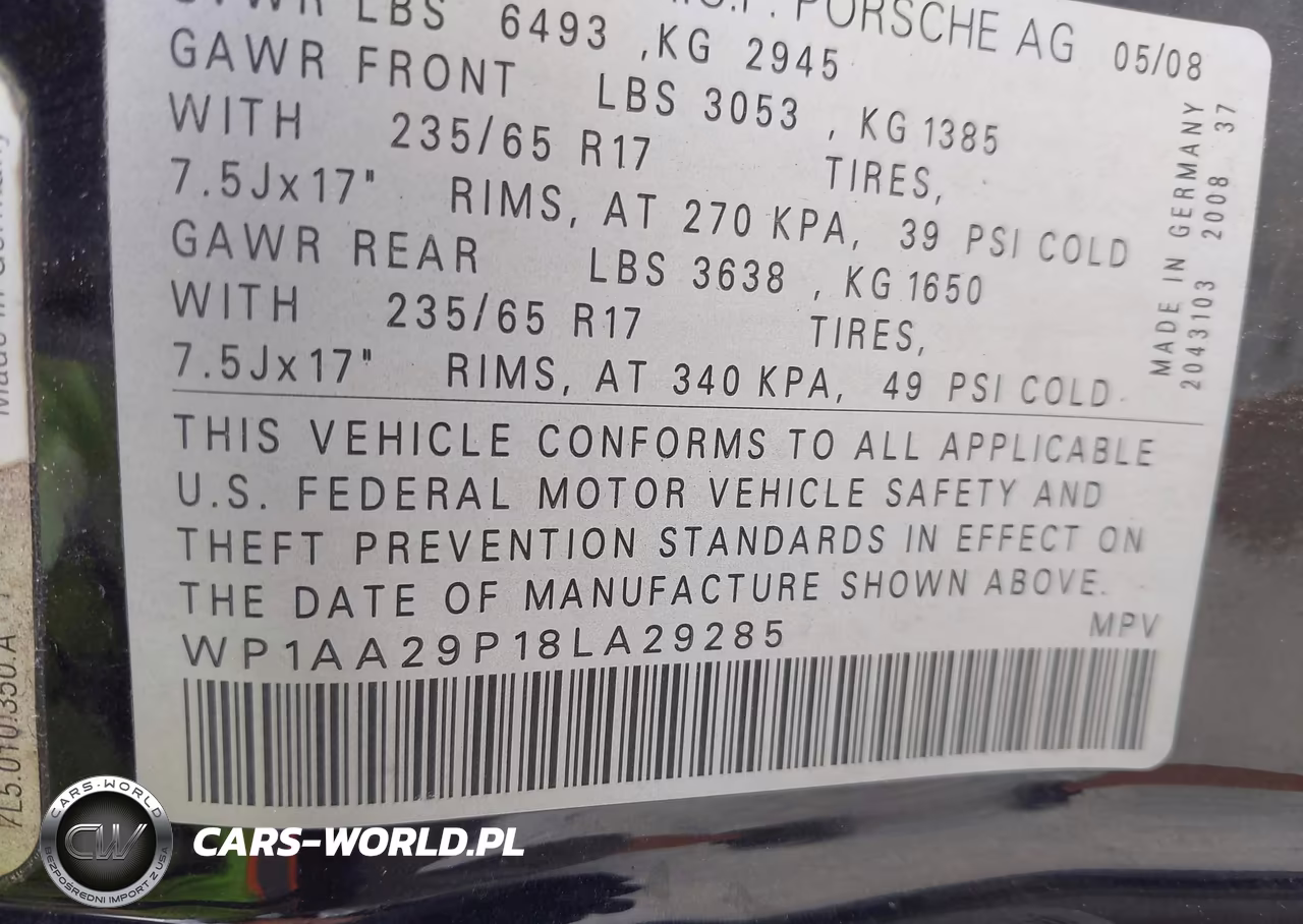 2008 Porsche Cayenne VIN:WP1AA29P18LA29285 - 9