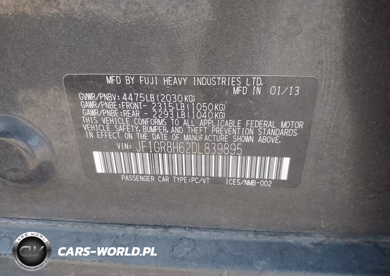 2013 Subaru Impreza Wrx Sti VIN:JF1GR8H62DL839895 - 9