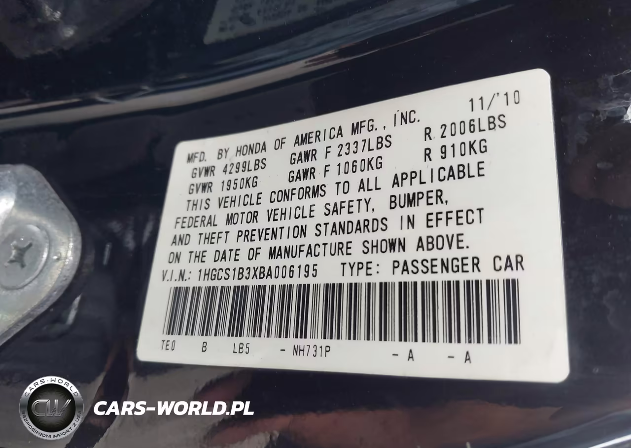 2011 Honda Accord 2.4 Lx-S VIN:1HGCS1B3XBA006195 - 9