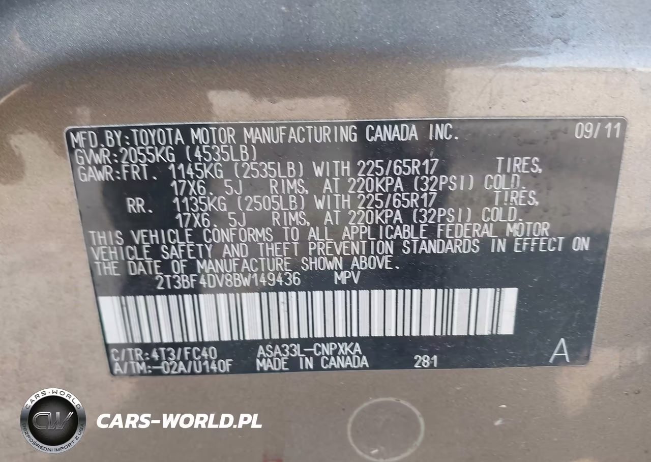 2011 Toyota Rav4 VIN:2T3BF4DV8BW149436 - 9