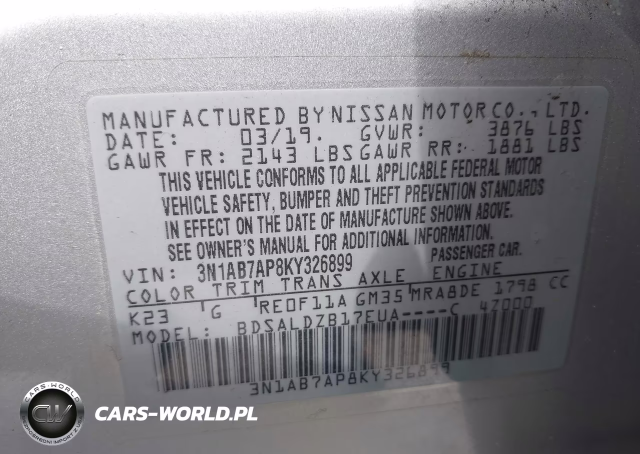 2019 Nissan Sentra Sv VIN:3N1AB7AP8KY326899 - 9