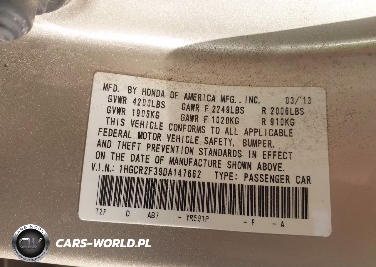 2013 Honda Accord Lx VIN:1HGCR2F39DA147662 - 9