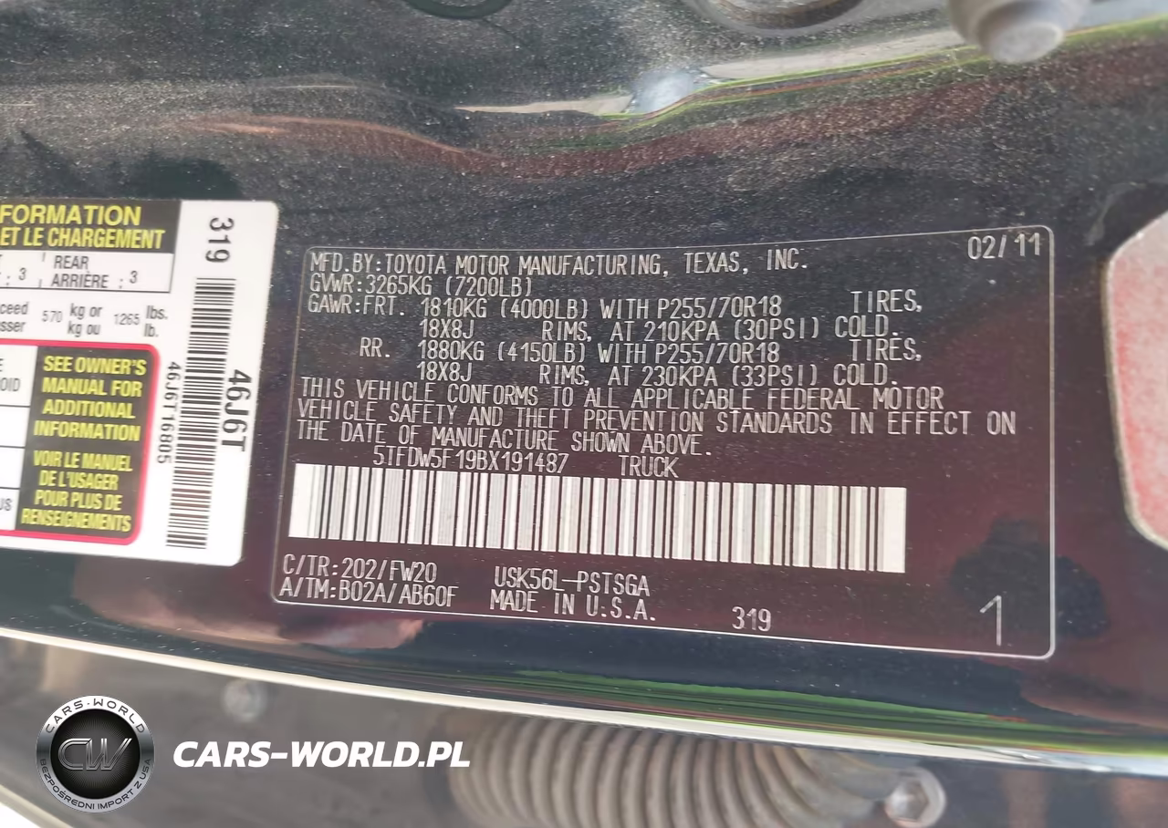 2011 Toyota Tundra Grade 5.7L V8 VIN:5TFDW5F19BX191487 - 9