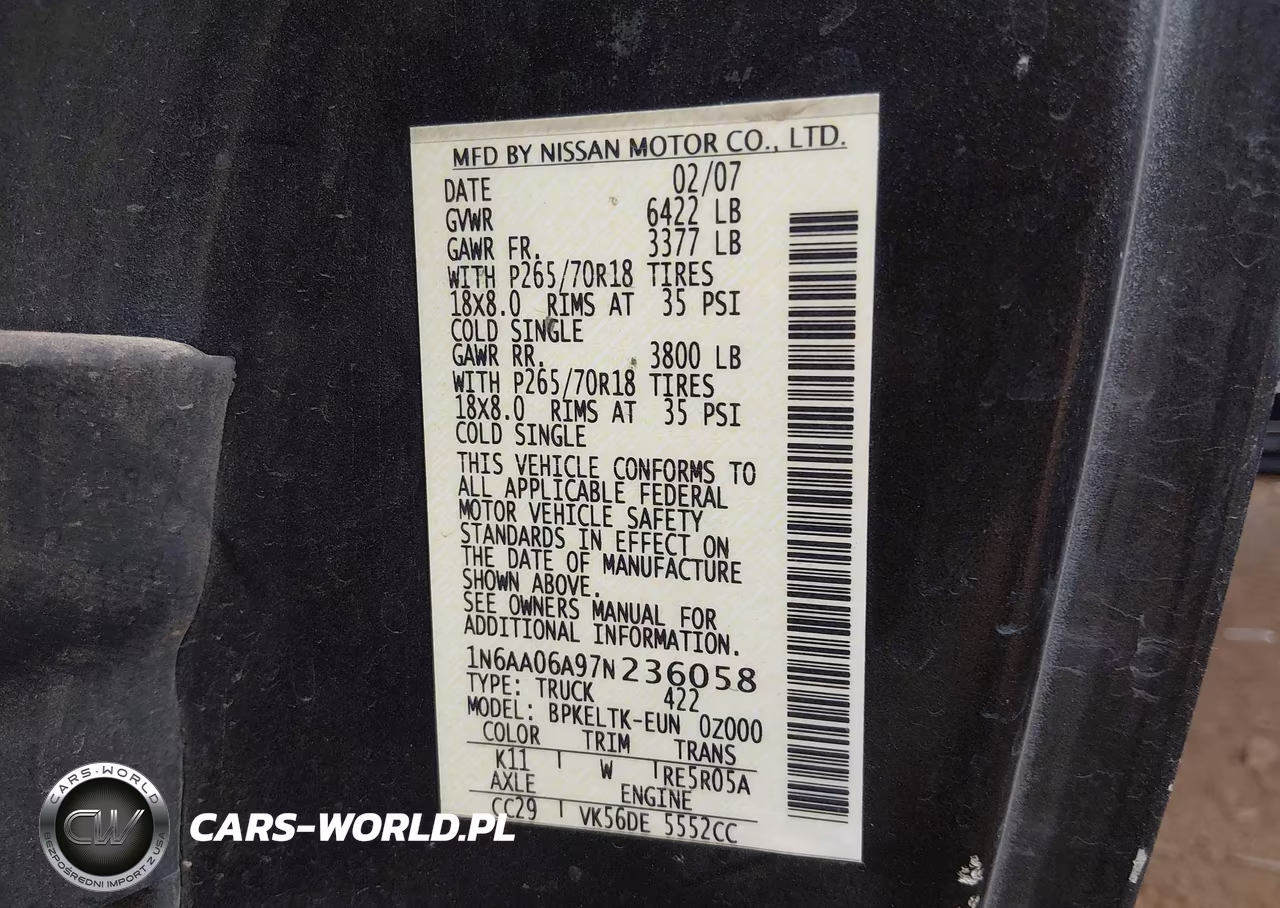 2007 Nissan Titan Se VIN:1N6AA06A97N236058 - 9