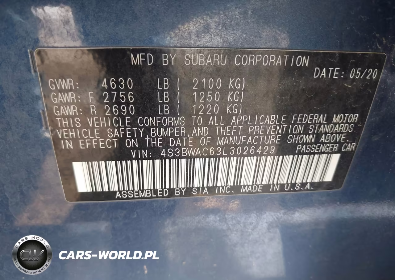 2020 Subaru Legacy Premium VIN:4S3BWAC63L3026429 - 9
