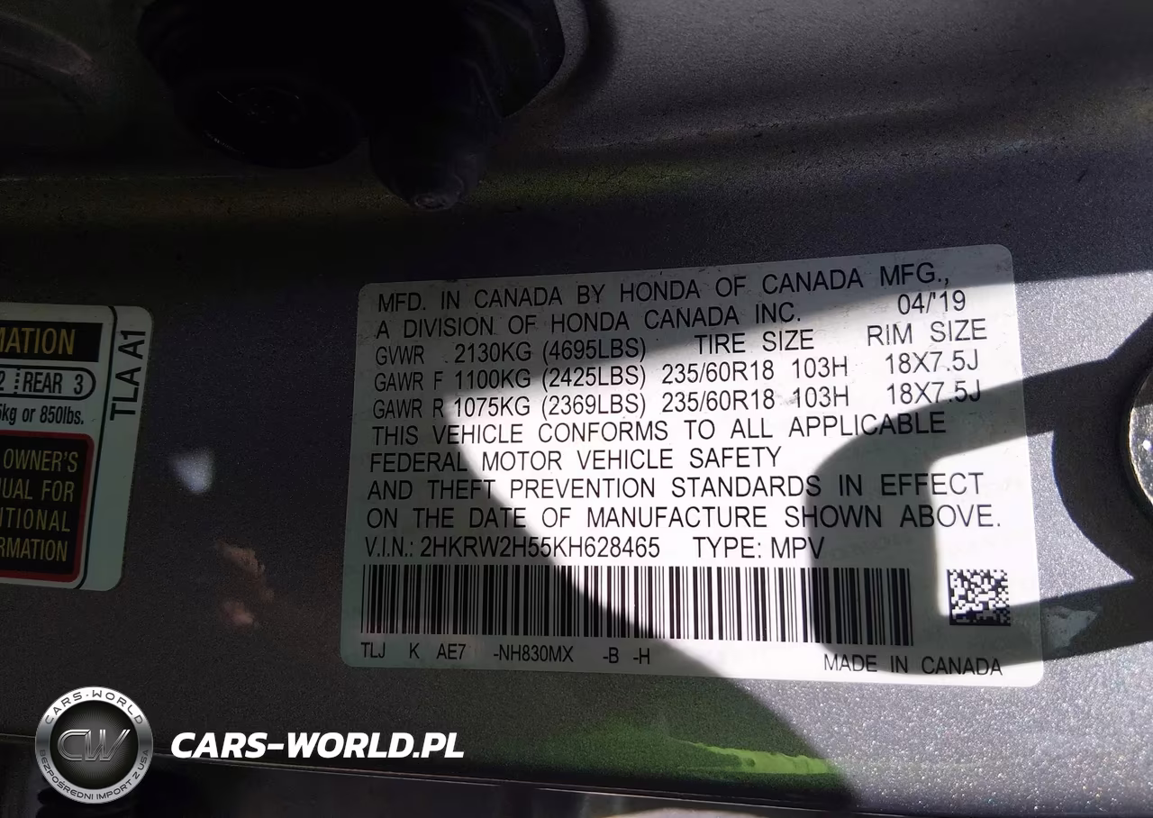 2019 Honda Cr-V Ex VIN:2HKRW2H55KH628465 - 9