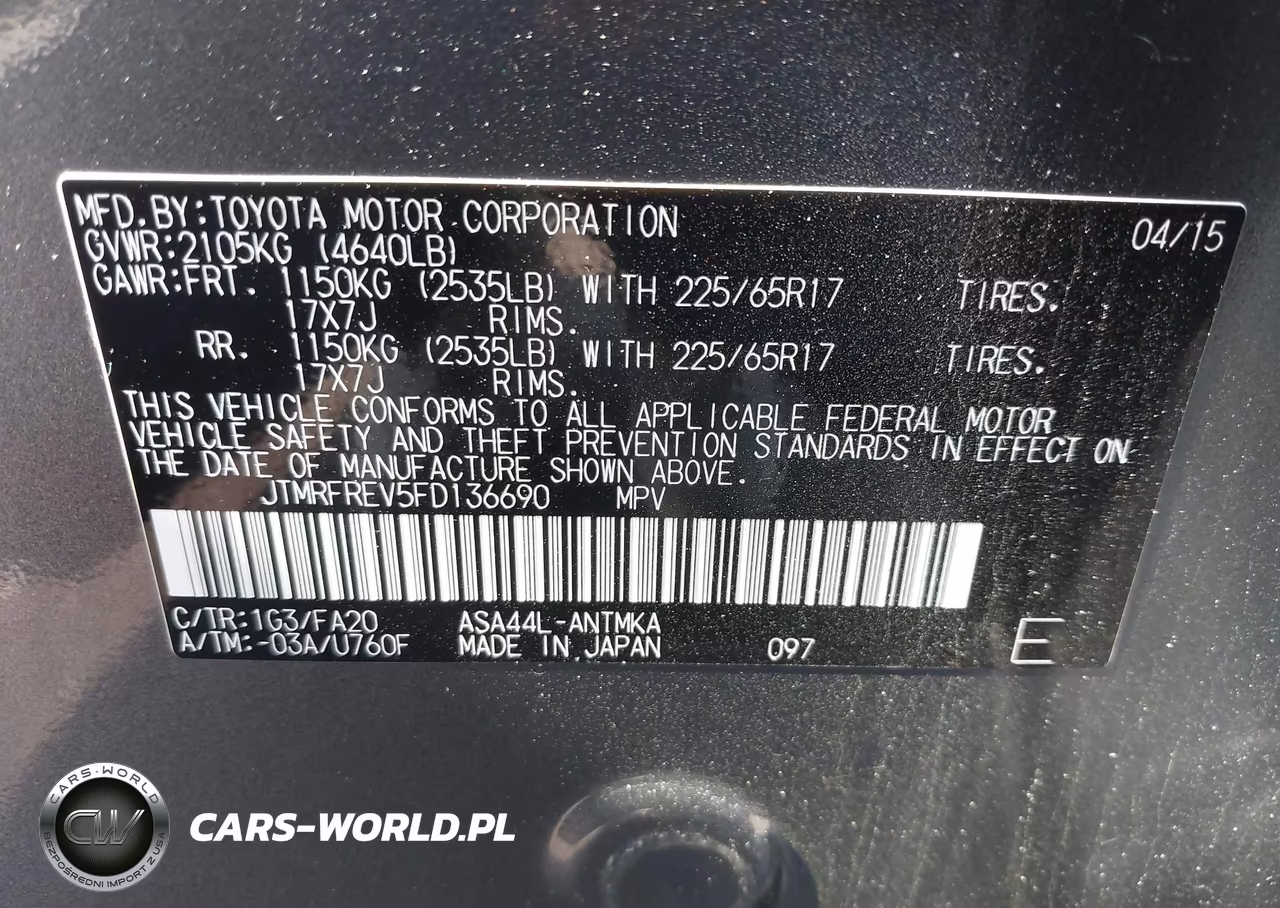 2015 Toyota Rav4 Xle VIN:JTMRFREV5FD136690 - 9