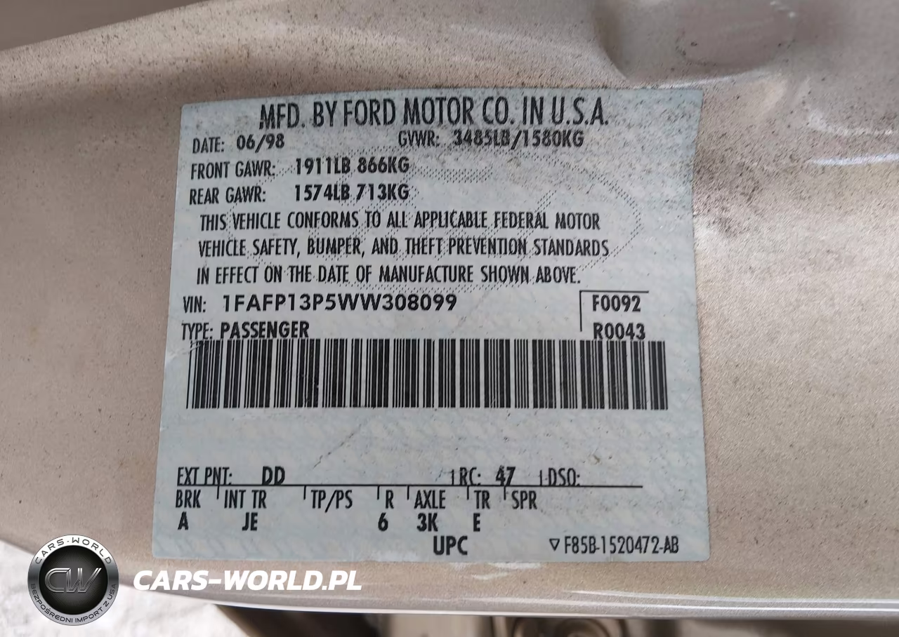 1998 Ford Escort Se VIN:1FAFP13P5WW308099 - 9