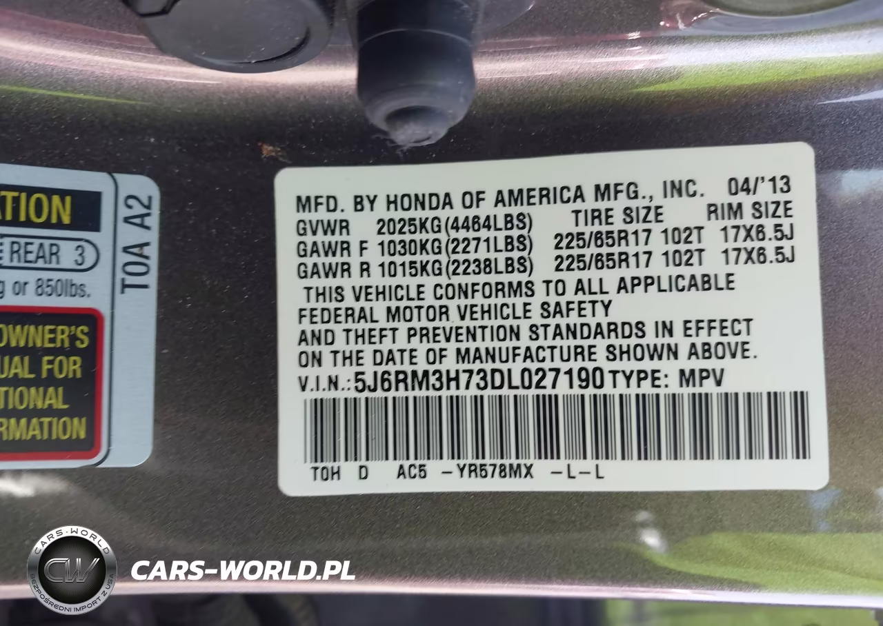 2013 Honda Cr-V Ex-L VIN:5J6RM3H73DL027190 - 9