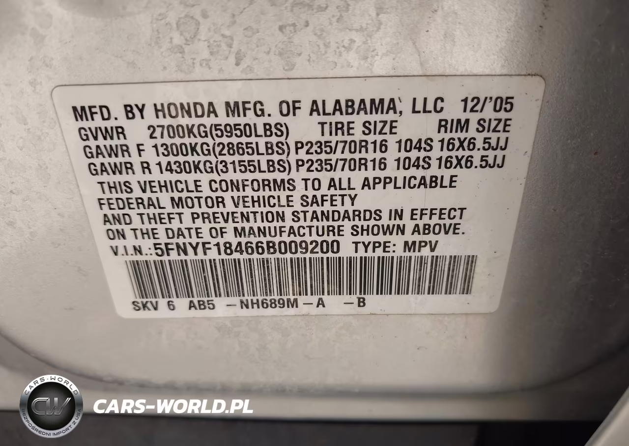 2006 Honda Pilot Ex VIN:5FNYF18466B009200 - 9
