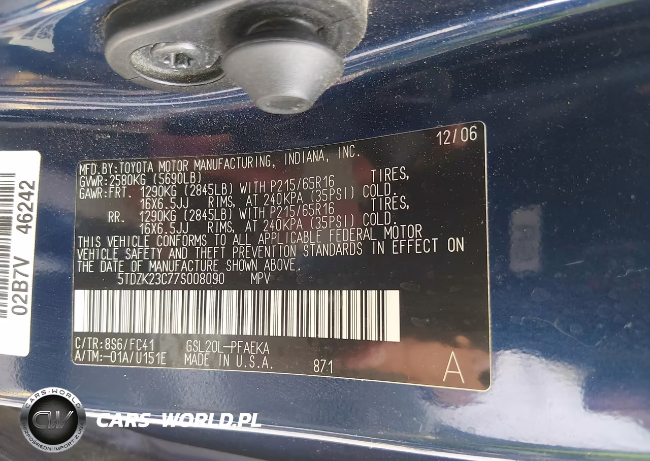 2007 Toyota Sienna Le VIN:5TDZK23C77S008090 - 9