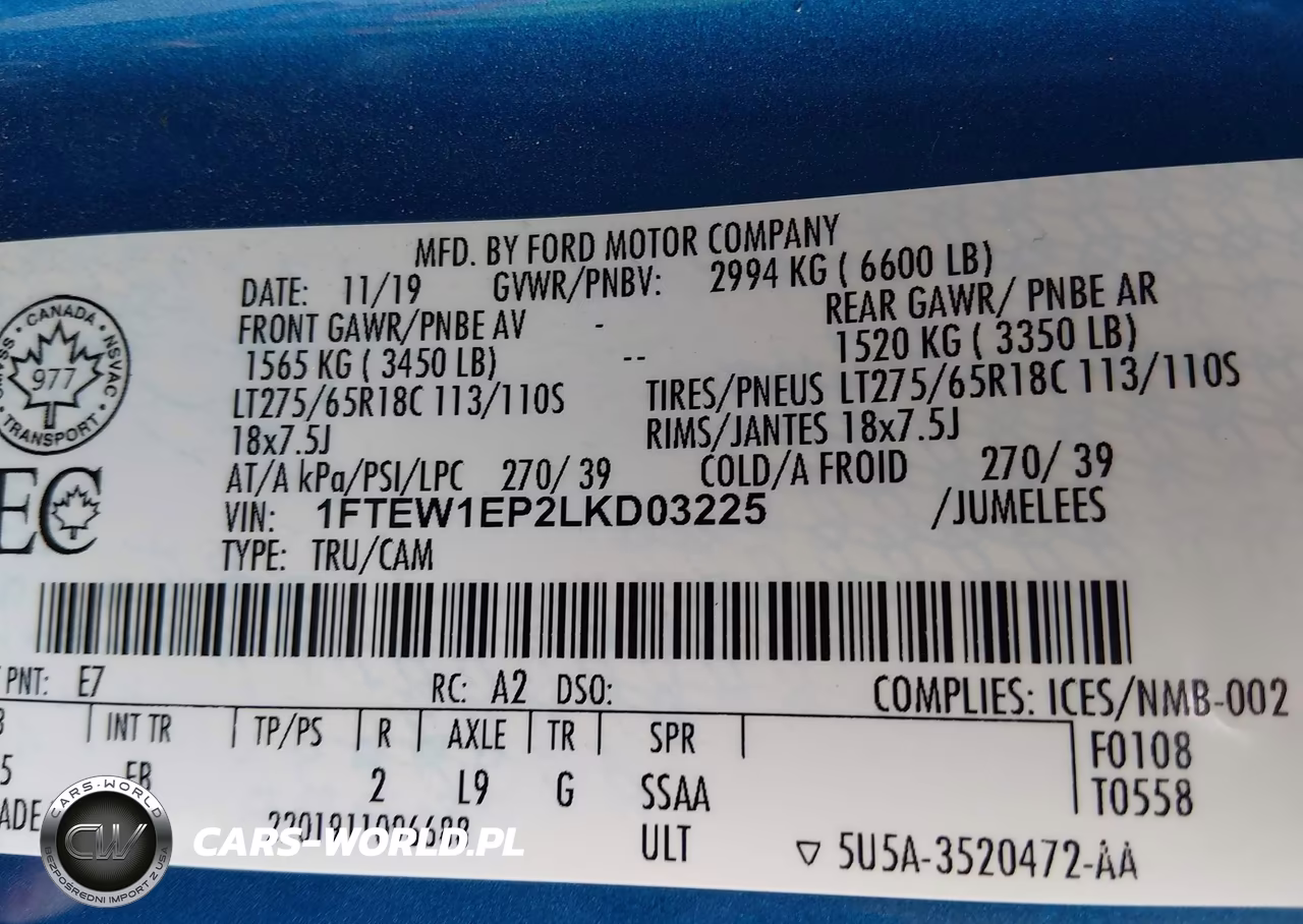 2020 Ford F-150 Xlt VIN:1FTEW1EP2LKD03225 - 9