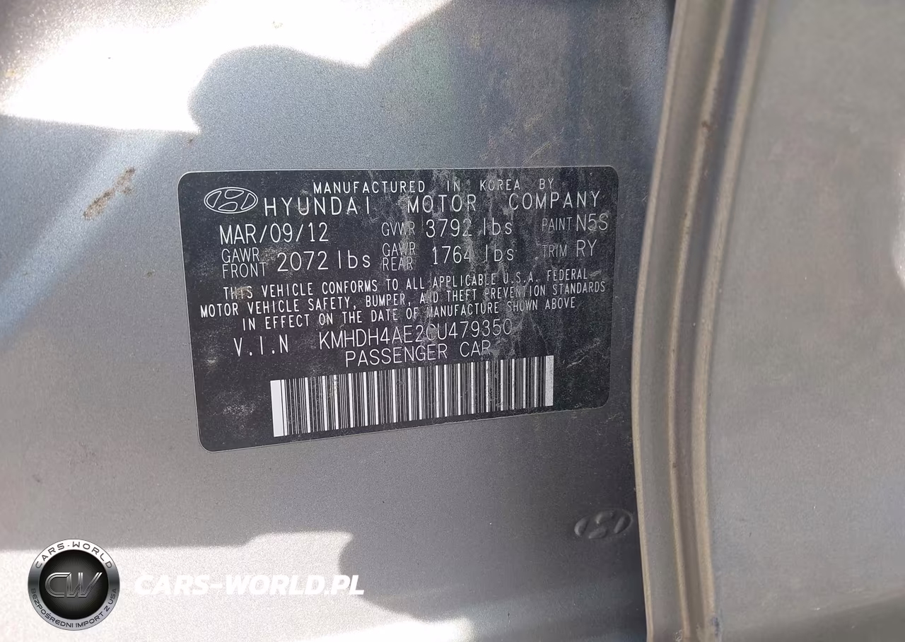 2012 Hyundai Elantra Limited (Ulsan Plant) VIN:KMHDH4AE2CU479350 - 9