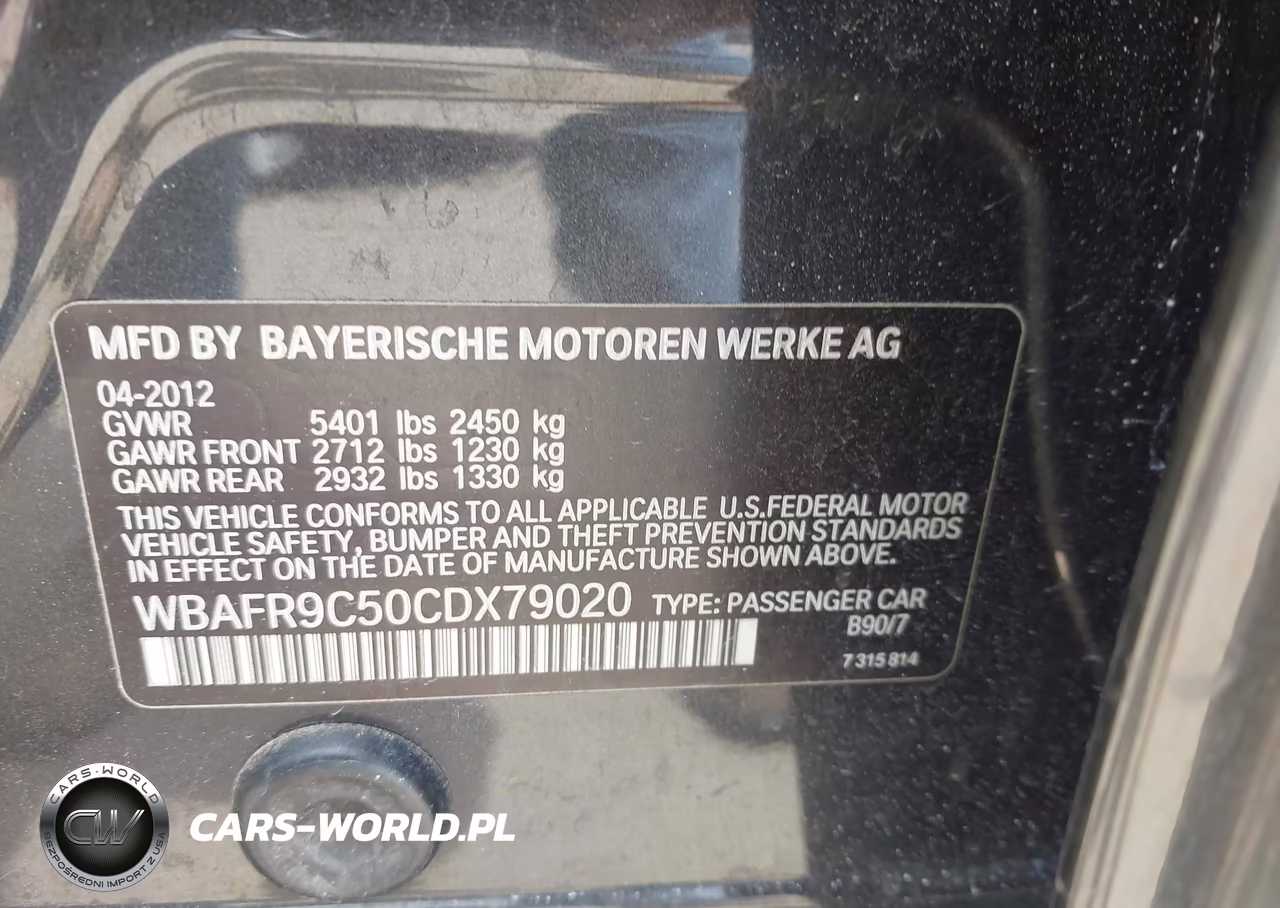 2012 BMW 550I VIN:WBAFR9C50CDX79020 - 9