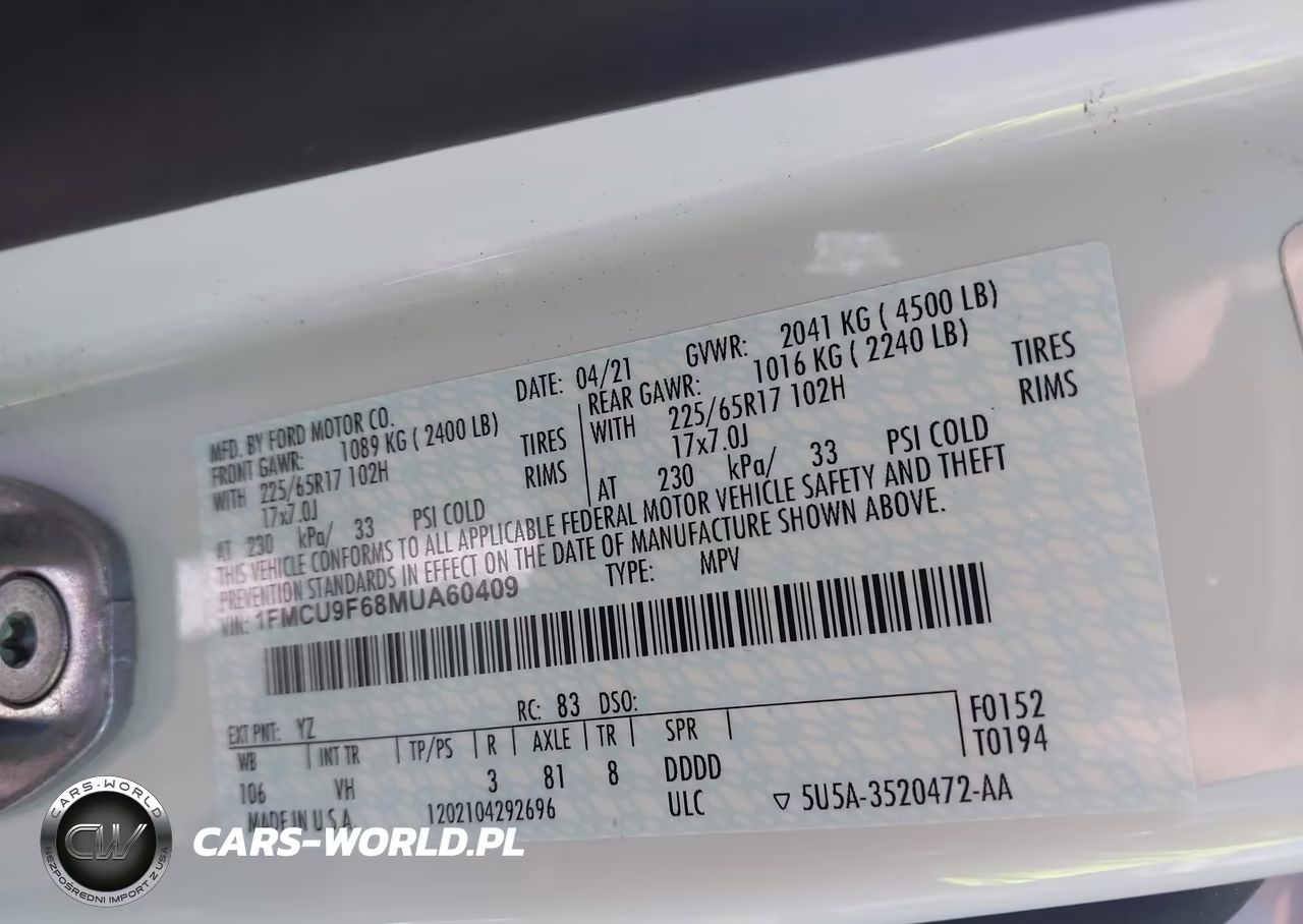2021 Ford Escape S VIN:1FMCU9F68MUA60409 - 9
