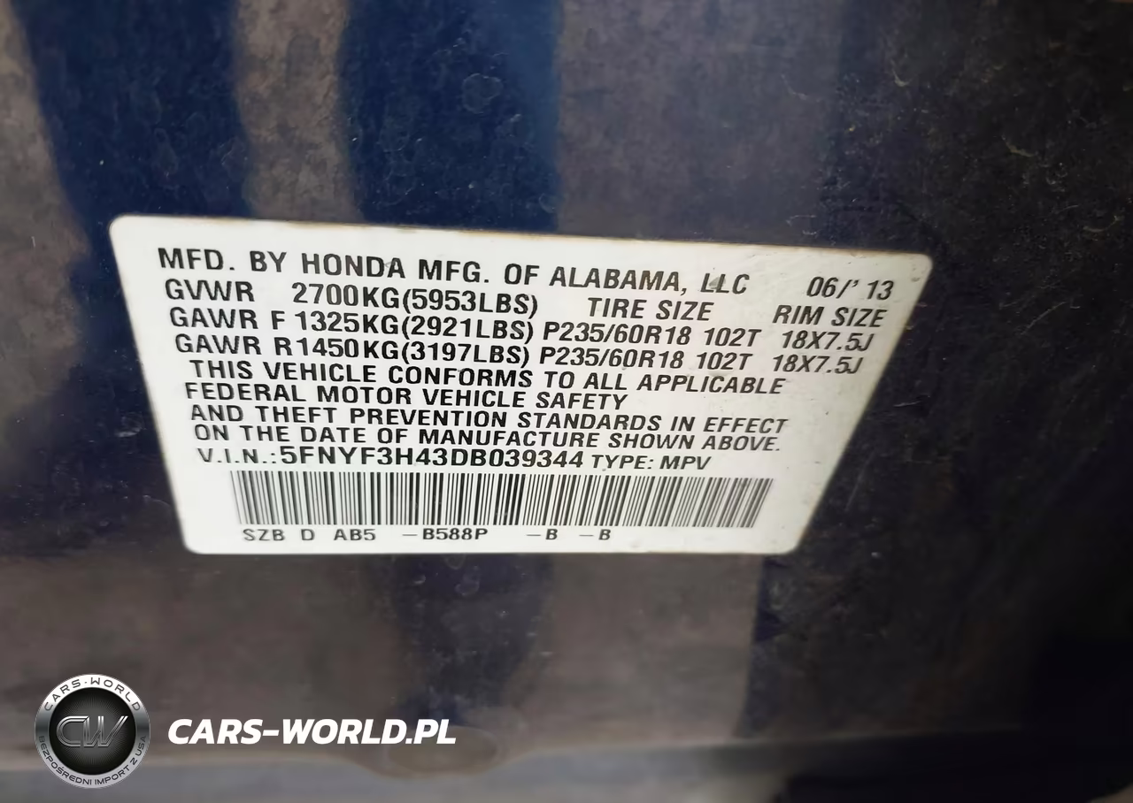 2013 Honda Pilot Ex VIN:5FNYF3H43DB039344 - 9