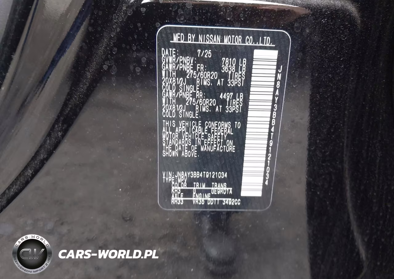 2026 Nissan Armada Sl VIN:JN8AY3BB4T9121034 - 9