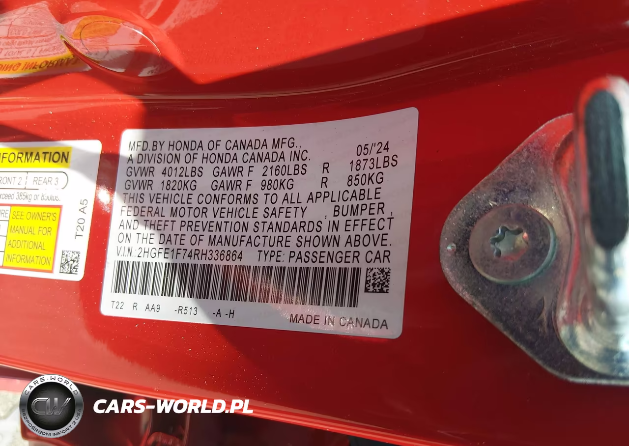 2024 Honda Civic Ex VIN:2HGFE1F74RH336864 - 9