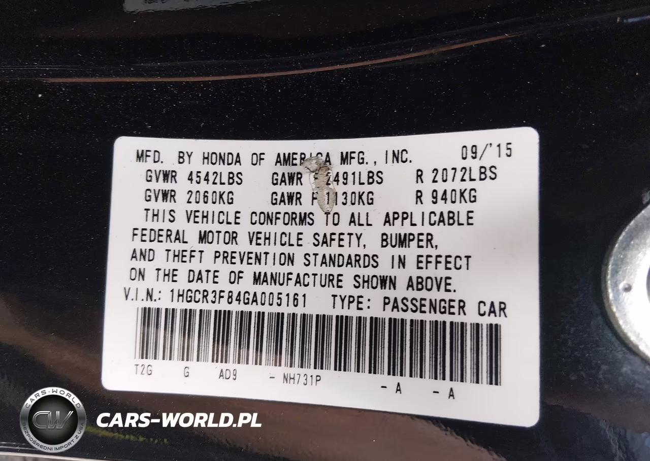2016 Honda Accord Ex-L V-6 VIN:1HGCR3F84GA005161 - 9