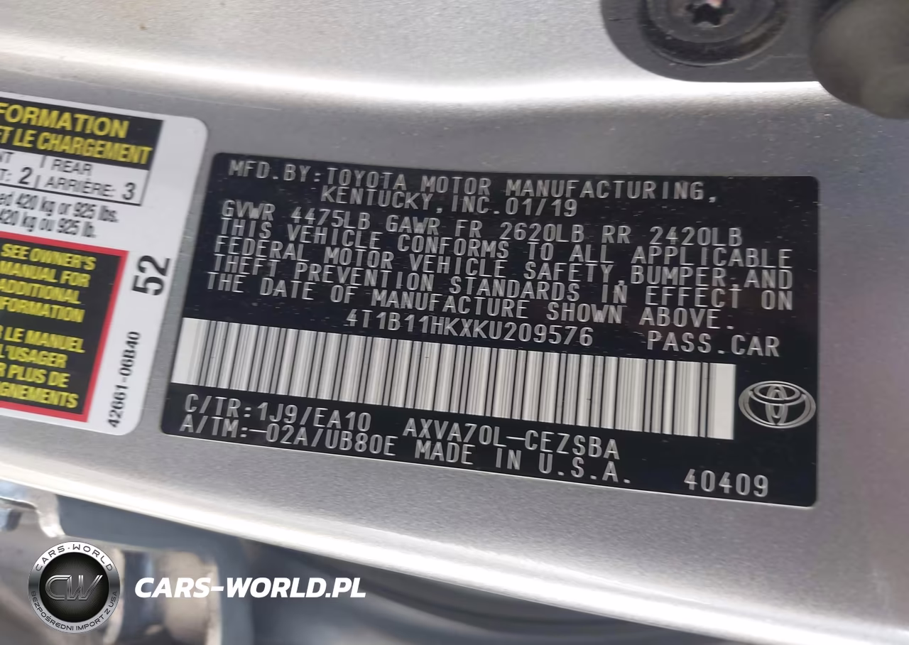 2019 Toyota Camry Se VIN:4T1B11HKXKU209576 - 9