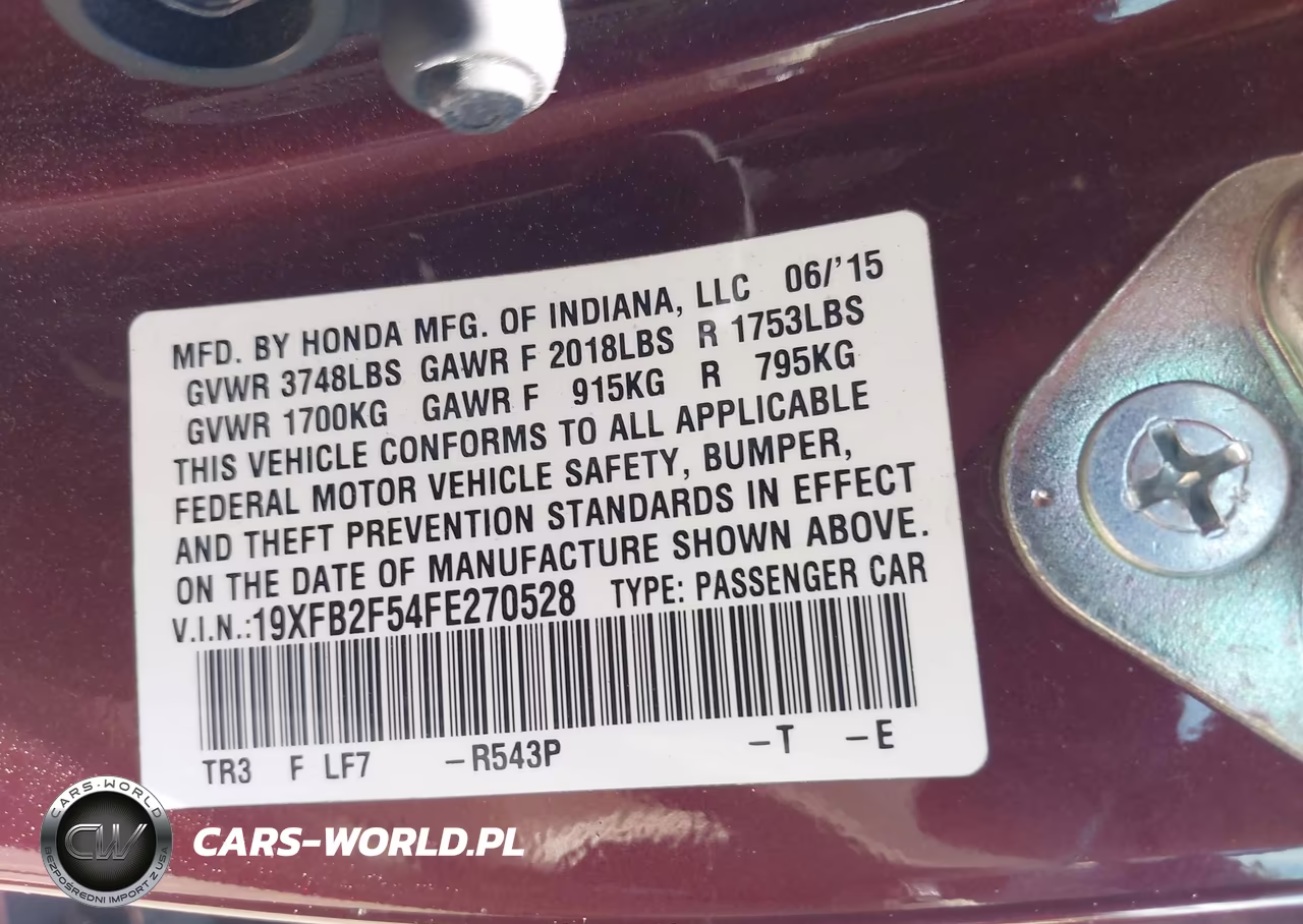 2015 Honda Civic Lx VIN:19XFB2F54FE270528 - 9