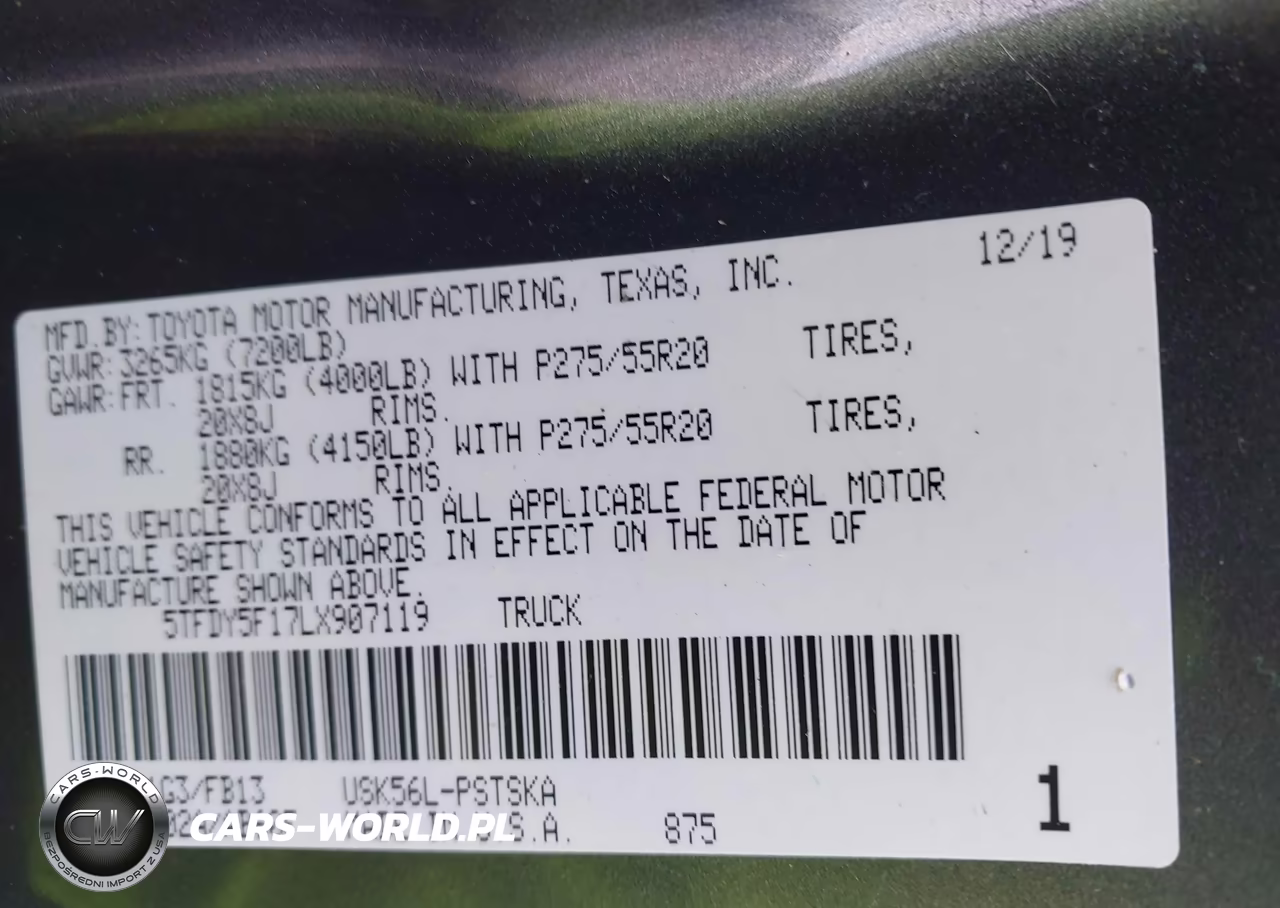 2020 Toyota Tundra Sr5 VIN:5TFDY5F17LX907119 - 9