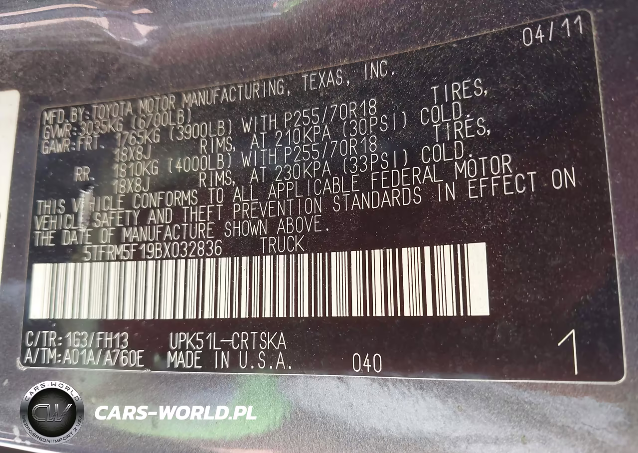 2011 Toyota Tundra Grade 4.6L V8 VIN:5TFRM5F19BX032836 - 9