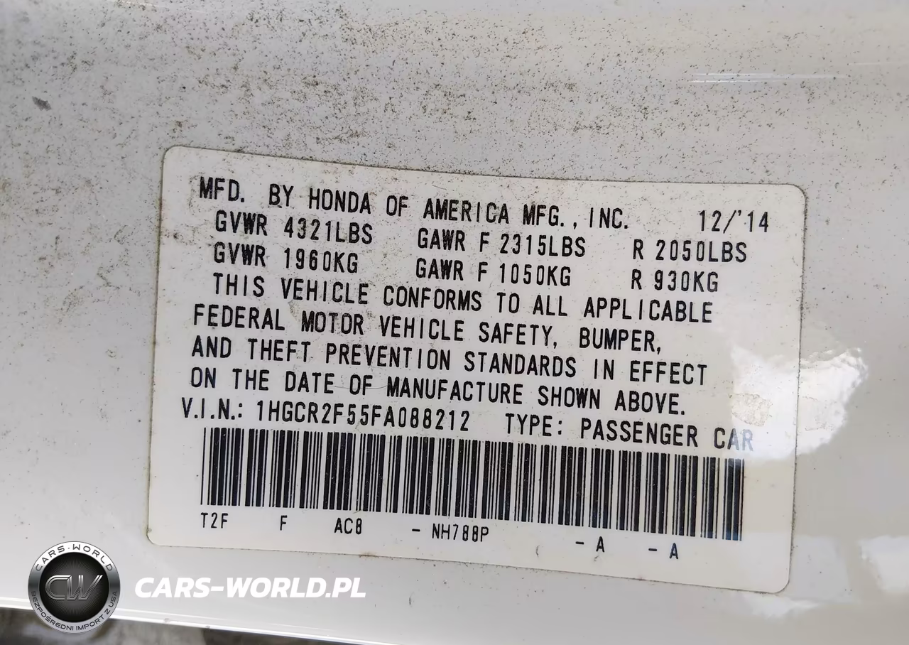 2015 Honda Accord Sport VIN:1HGCR2F55FA088212 - 9