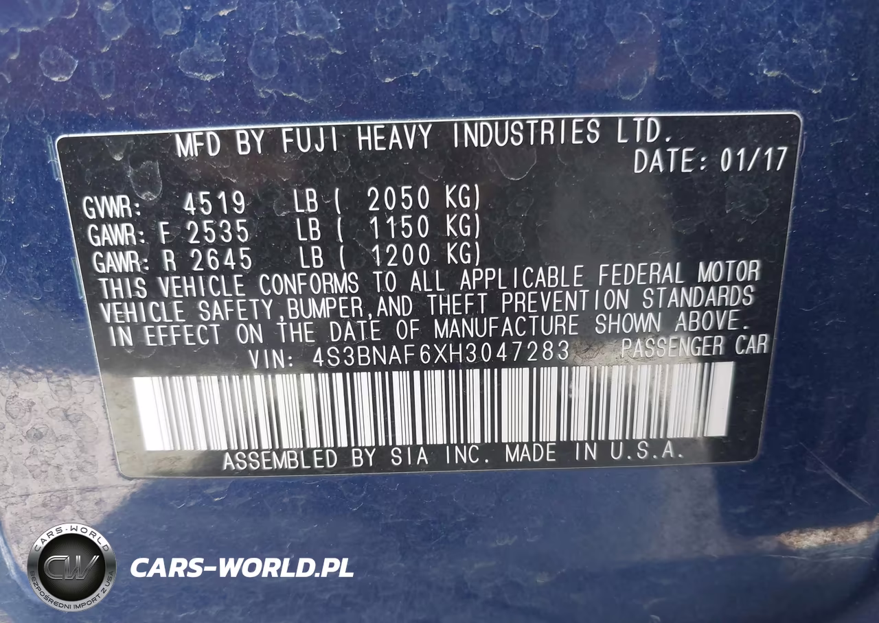 2017 Subaru Legacy 2.5I Premium VIN:4S3BNAF6XH3047283 - 9