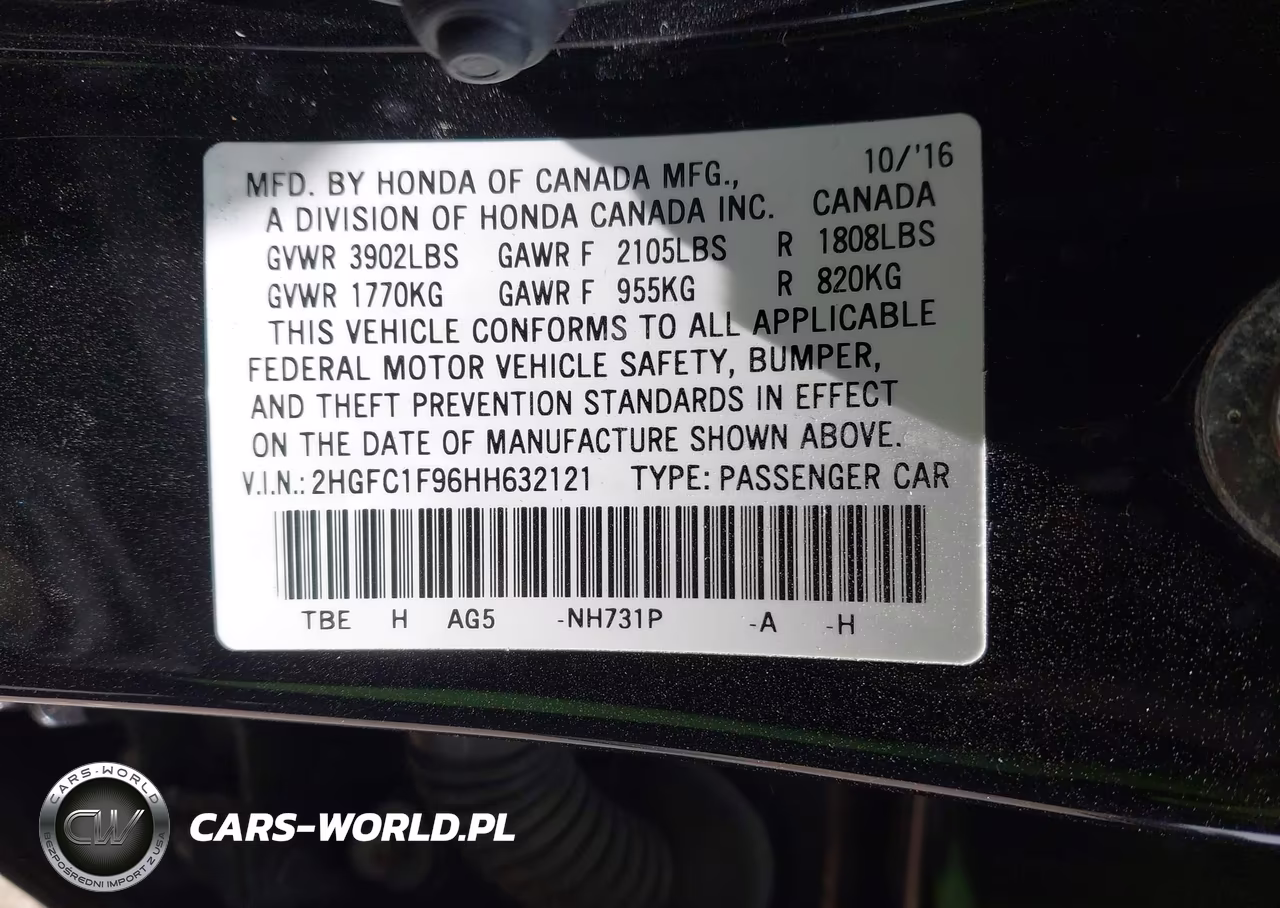 2017 Honda Civic Touring VIN:2HGFC1F96HH632121 - 9