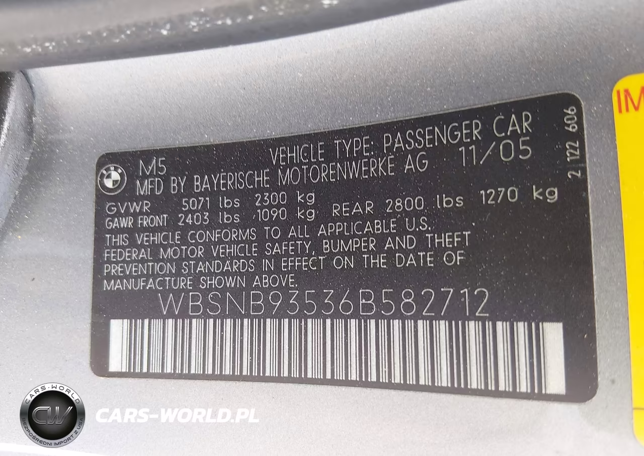 2006 BMW M5 VIN:WBSNB93536B582712 - 9