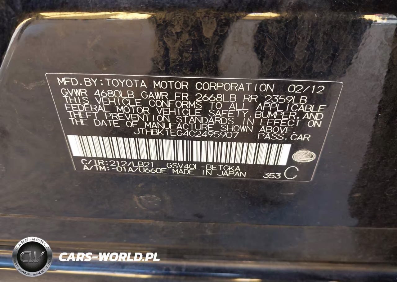 2012 Lexus Es 350 VIN:JTHBK1EG4C2495907 - 9