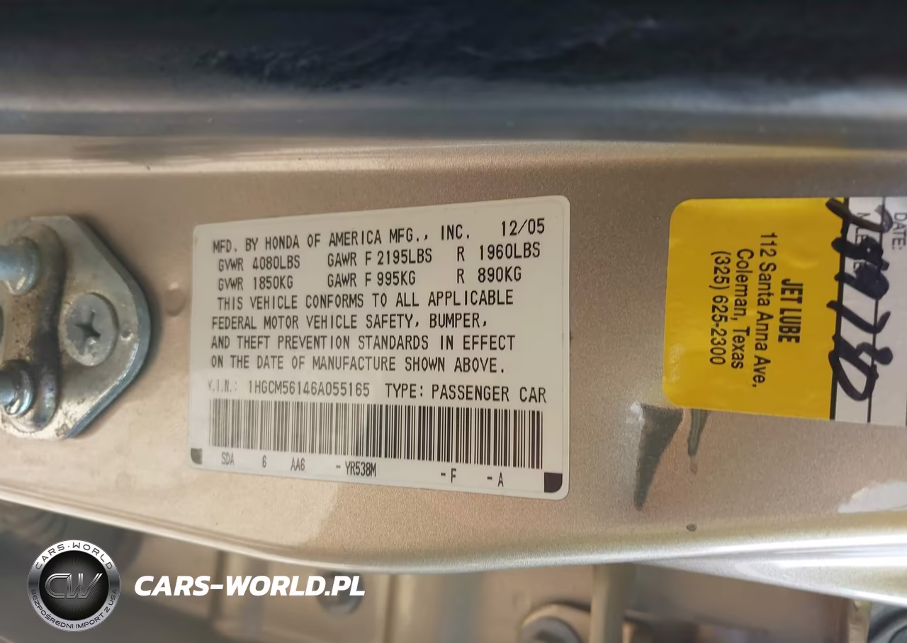 2006 Honda Accord 2.4 Vp VIN:1HGCM56146A055165 - 9