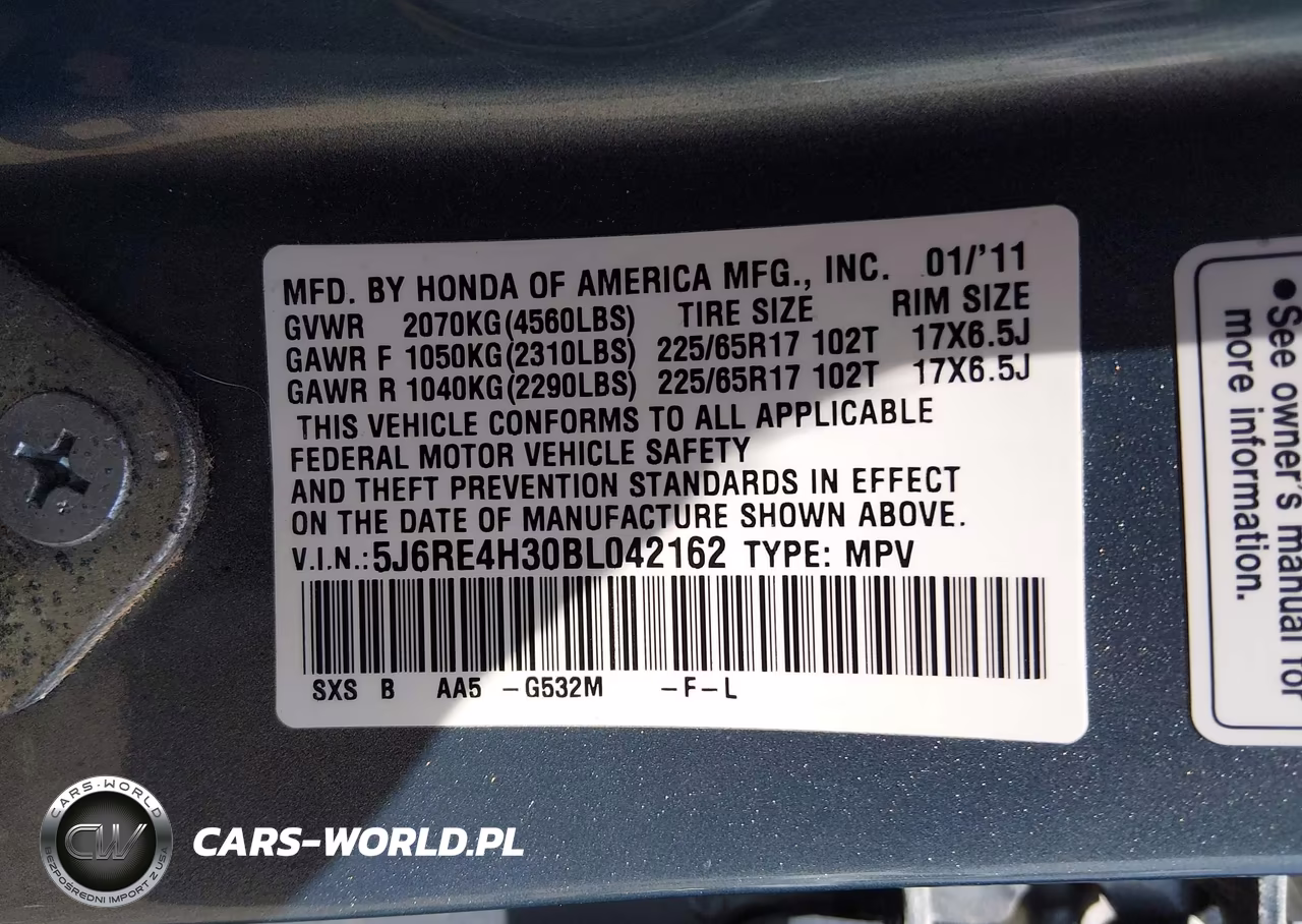 2011 Honda Cr-V Lx VIN:5J6RE4H30BL042162 - 9