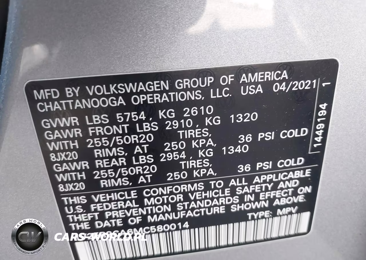 2021 Volkswagen Atlas 3.6L V6 Sel VIN:1V2ER2CA6MC580014 - 9