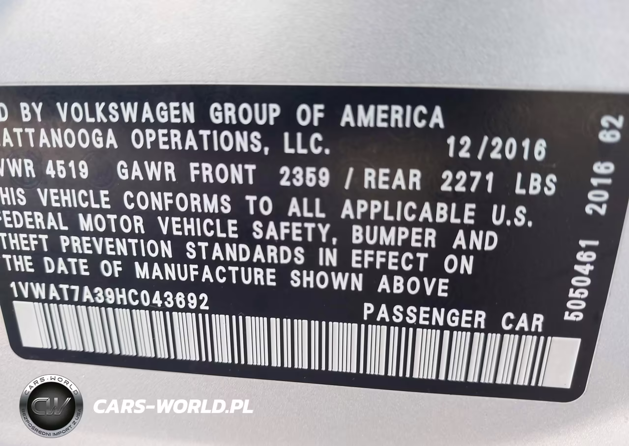 2017 Volkswagen Passat 1.8T S VIN:1VWAT7A39HC043692 - 9
