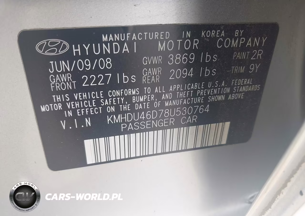 2008 Hyundai Elantra Gls-Se VIN:KMHDU46D78U530764 - 9