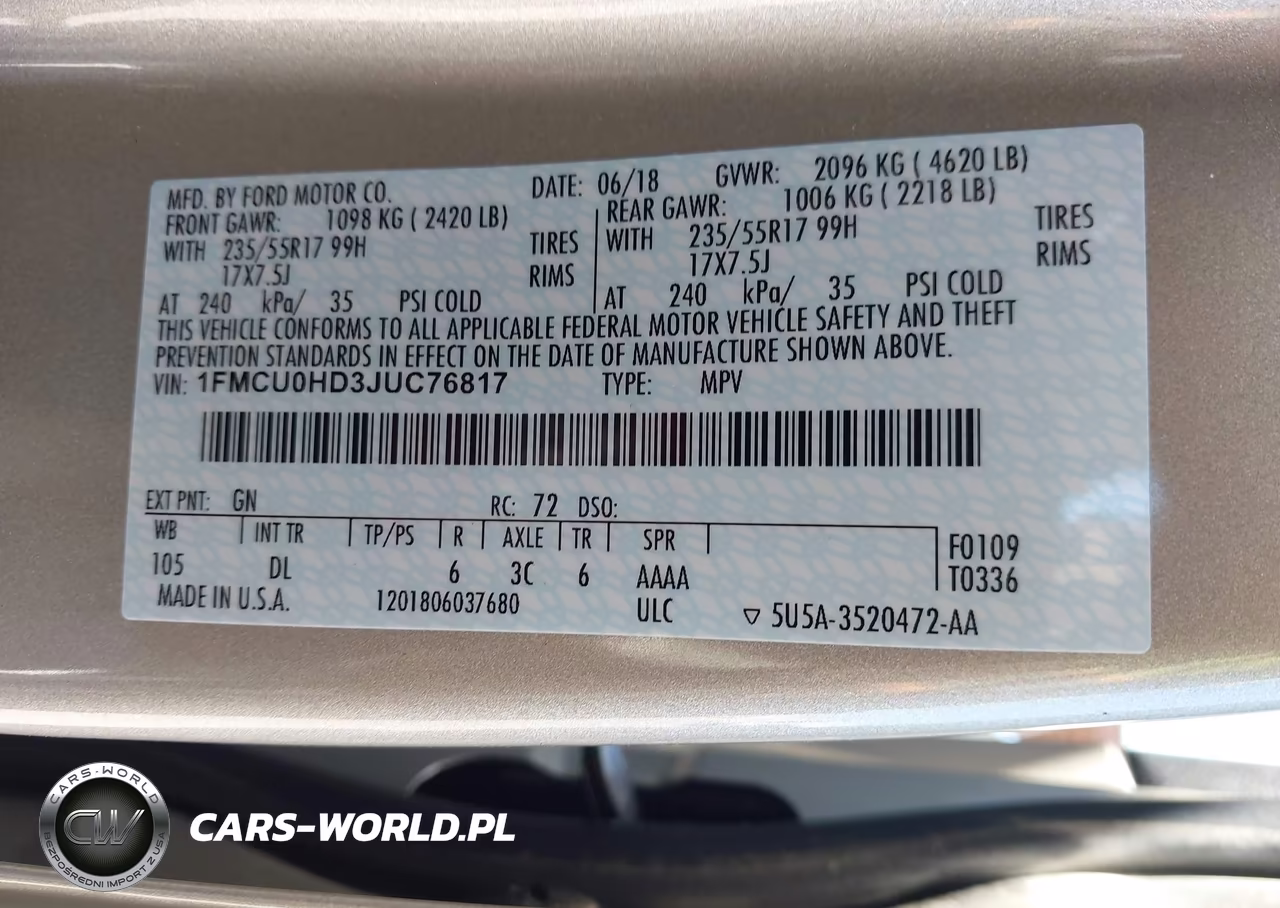 2018 Ford Escape Sel VIN:1FMCU0HD3JUC76817 - 9